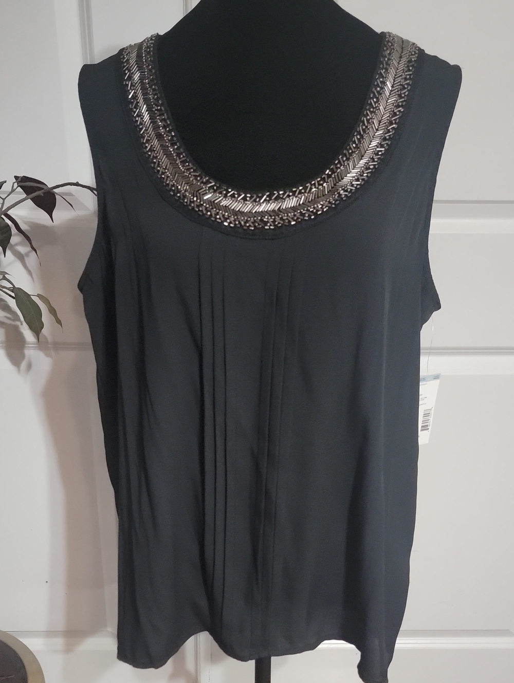 Covington Black Tank with Beaded Metallic Scoop Neck
